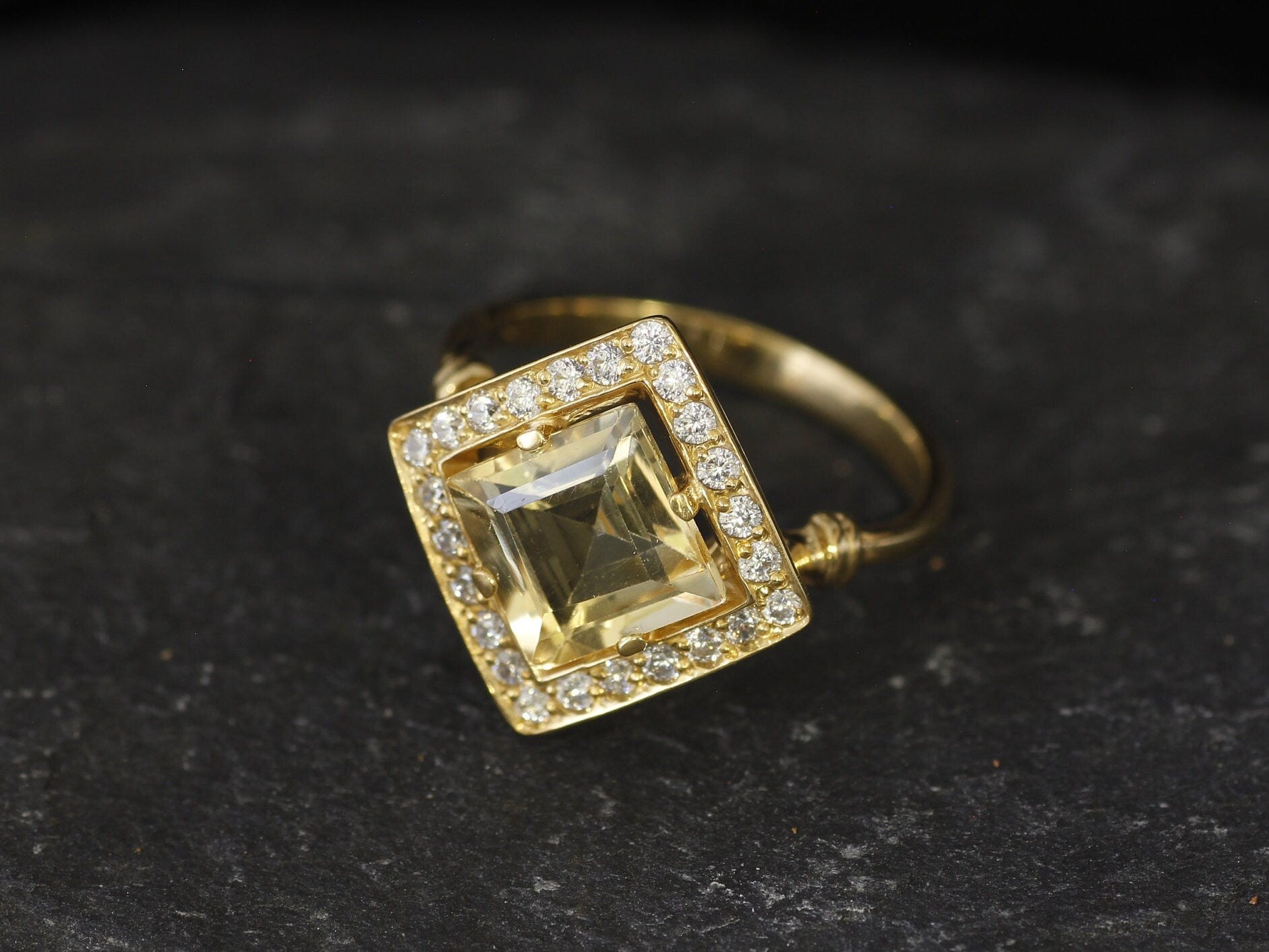 Gold Citrine Ring, Natural Citrine, Square Ring, November Birthstone, Gold Plated Ring, Princess Cut Ring, 3 Carat Ring, Gold Vermeil Ring