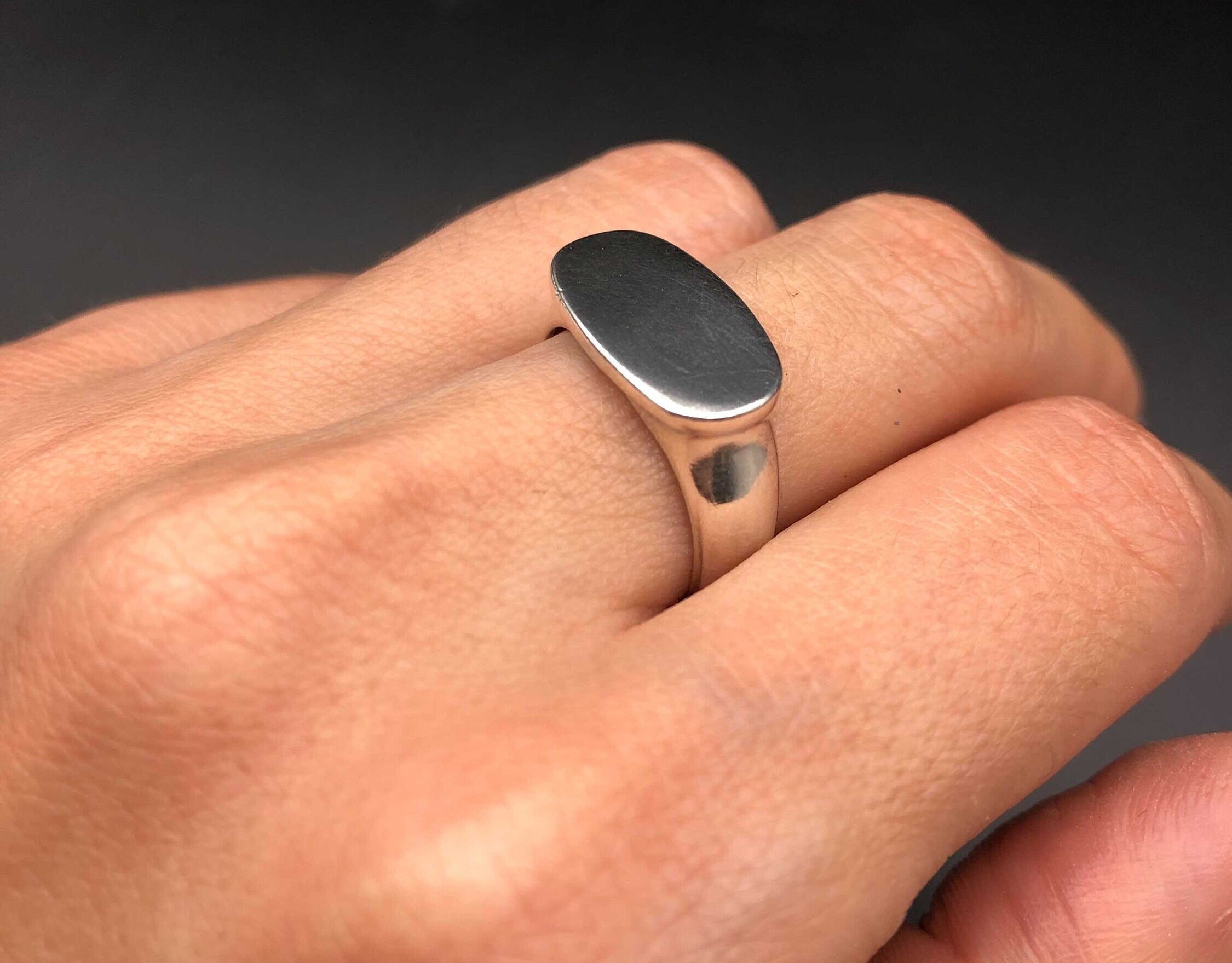 Large Signet Ring, Flat Top Silver Ring, Sturdy Ring, Solid Silver Ring, Unisex Ring, Ring for Engraving, Wide Band, 925 Sterling Silver