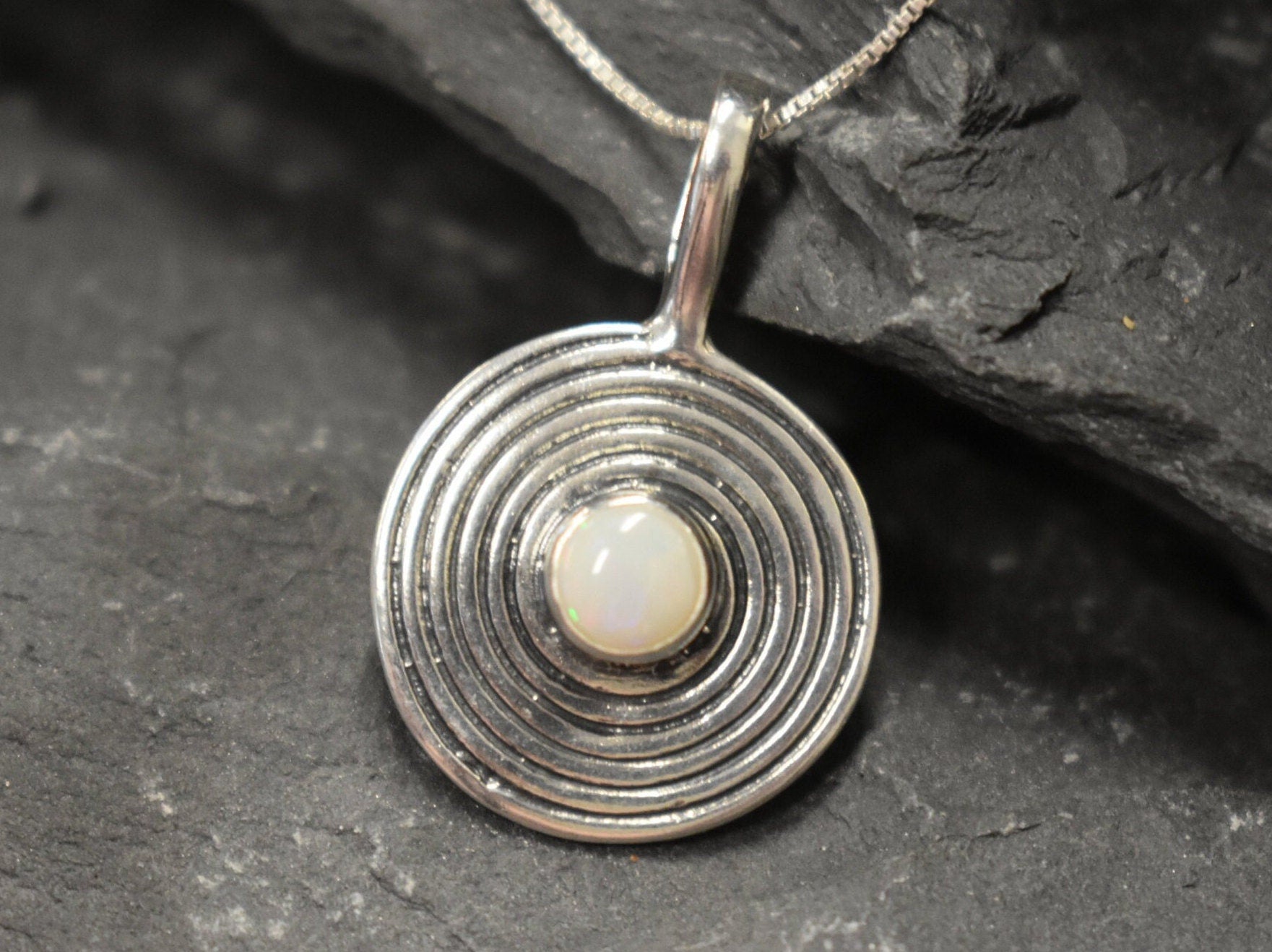 Round Pendant, Opal Pendant, Natural Opal, October Birthstone, Infinity Pendant, Flat Silver Pendant, Fire Opal Pendant, 925 Silver Pendant