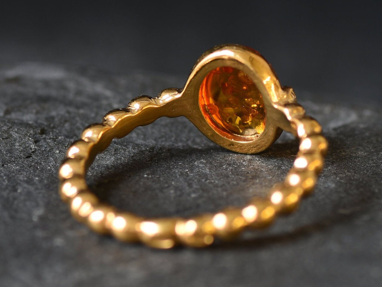 Gold Amber Ring, Natural Amber, Gold Plated Ring, Solitaire Ring, 3 Carat Ring, Honey Stone Ring, Bubble Band, Stackable Ring, Gold Vermeil