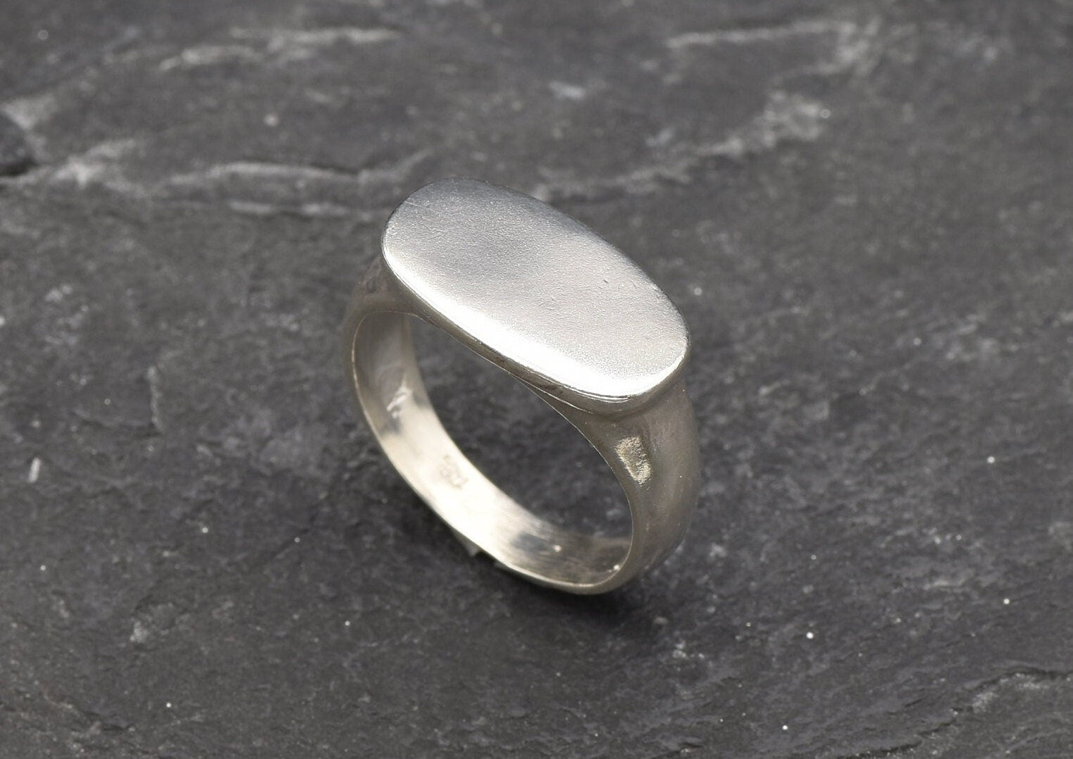 Large Signet Ring, Flat Top Silver Ring, Sturdy Ring, Solid Silver Ring, Unisex Ring, Ring for Engraving, Wide Band, 925 Sterling Silver