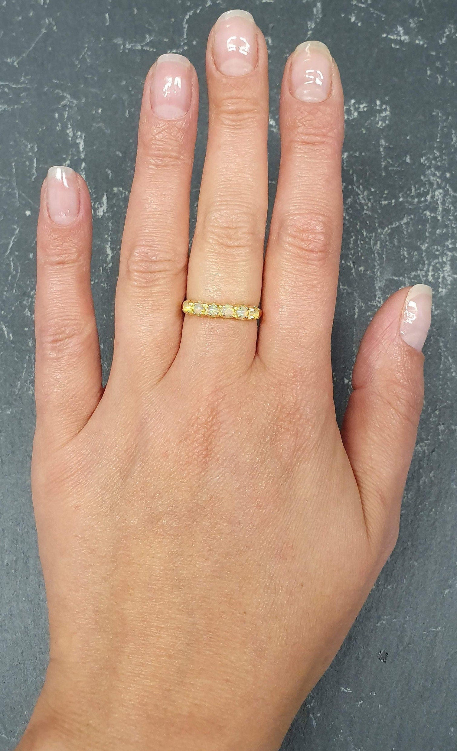 Gold Opal Band, Opal Band, Natural Opal Ring, Gold Eternity Band, October Birthstone, Fire Opal Ring, Vintage Opal Ring, Gold Vintage Ring