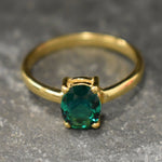 Gold Emerald Ring, Emerald Ring, Created Emerald, Green Solitaire Ring, Gold Vintage Ring, Green Diamond Ring, Green Ring, Sterling Silver