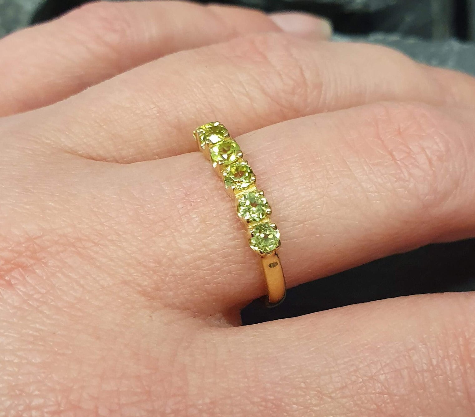 Gold Peridot Ring, Natural Peridot, August Birthstone, Half Eternity Ring, Green Diamond Ring, Vintage Ring, Green Ring, Solid Silver Ring