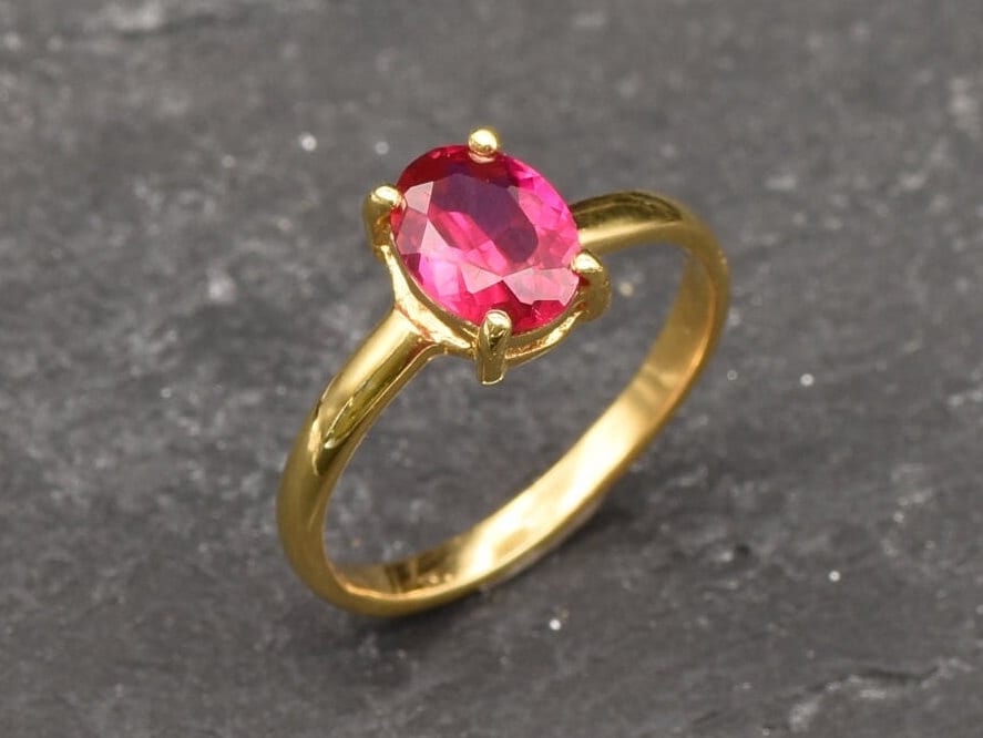 Pink Ruby Ring, Created Pink Ruby, Gold Ruby Ring, Oval Ruby Ring, Red Engagement Ring, Promise Ring, Proposal Ring, Pink Ring, Gold Vermeil