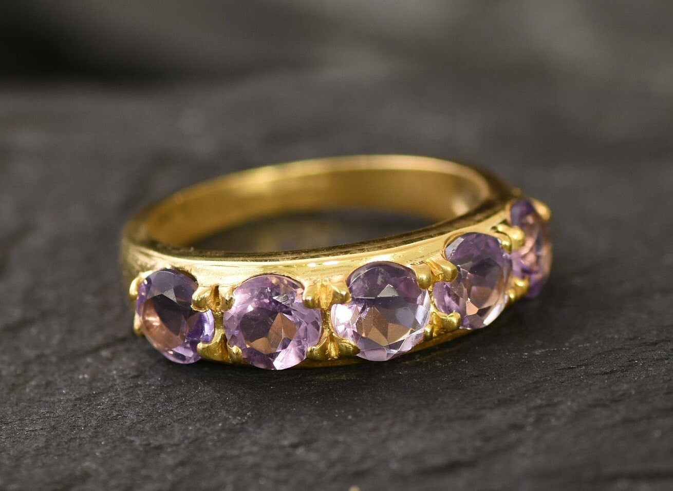 Gold Amethyst Ring, Natural Amethyst, Wide Band, February Birthstone, Sturdy Band, Purple Band, Gemstone Ring, Thick Ring, Gold Vermeil Ring