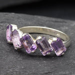 Amethyst Baguette Band, Natural Amethyst, Amethyst Ring, Emerald Cut Band, February Birthstone, Purple Vintage Ring, Solid Silver Ring