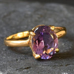 Gold Oval Amethyst Ring in Solitaire Classy 4-prong Setting