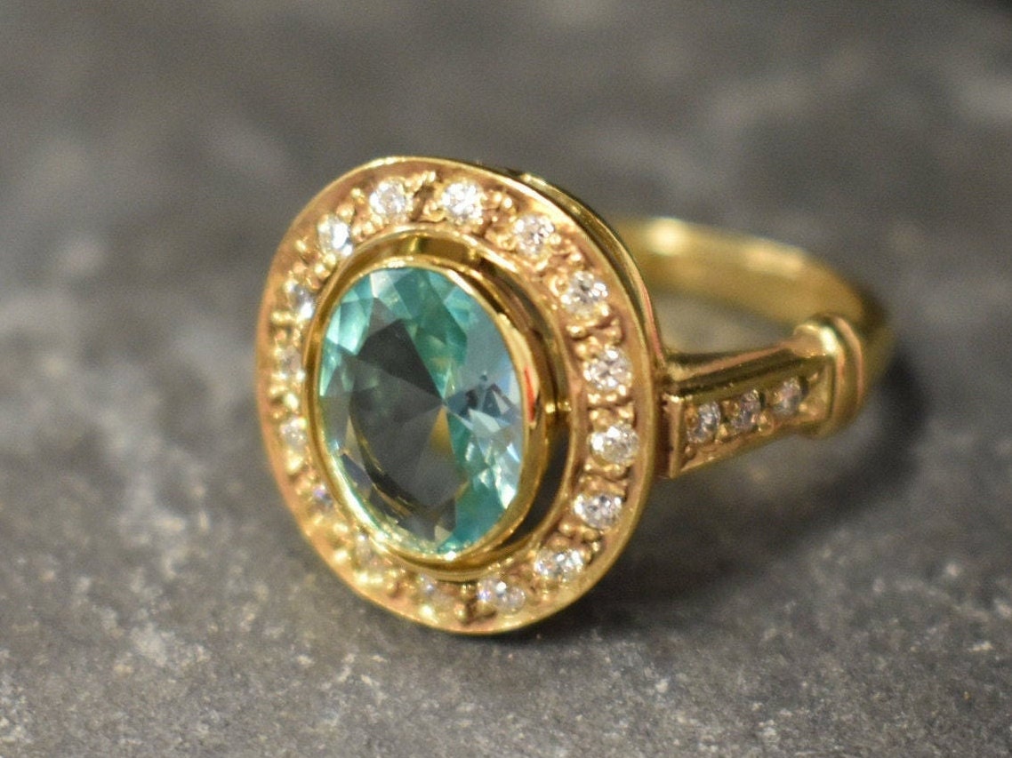 Aquamarine Ring, Created Aquamarine, Gold Victorian Ring, Gold Vintage Ring, Blue Diamond Ring, Victorian Ring, Vintage Ring, Silver Ring