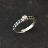 Real Diamond Ring, Natural Diamond, Engagement Ring, Dainty Proposal Ring, Sapphire Band, Natural Sapphire, April Birthstone, Solid Silver