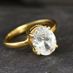 Gold Proposal Ring, Created CZ Diamond, Gold Plated Ring, 3 Carat Ring, Solitaire Ring, Diamond Oval Ring, Sparkly Ring, Gold Vermeil Ring