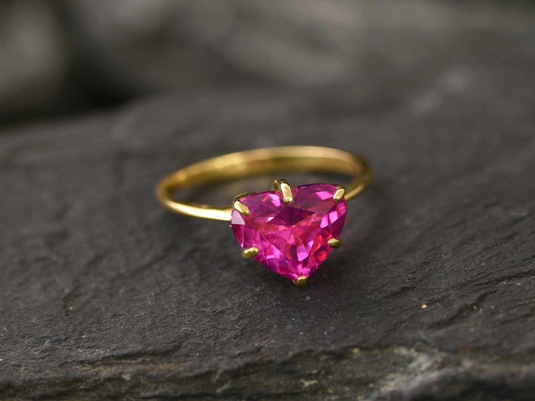 Alexandrite Ring, Created Alexandrite, Gold Heart Ring, Pink Diamond Ring, Love Ring, Engagement Ring, Pink Promise Ring, Gold Vermeil Ring