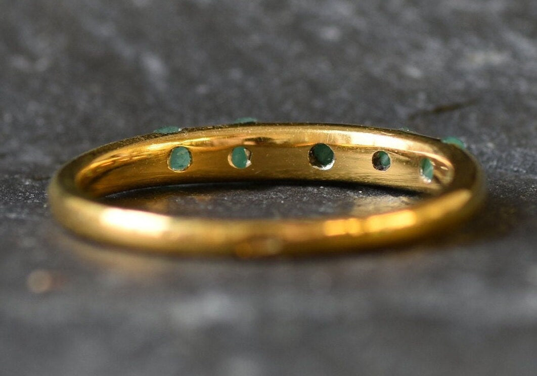 Gold Emerald Band, Natural Emerald, May Birthstone, Gold Stackable Band, Half Eternity Ring, Green Vintage Ring, Emerald Ring, Vermeil Ring