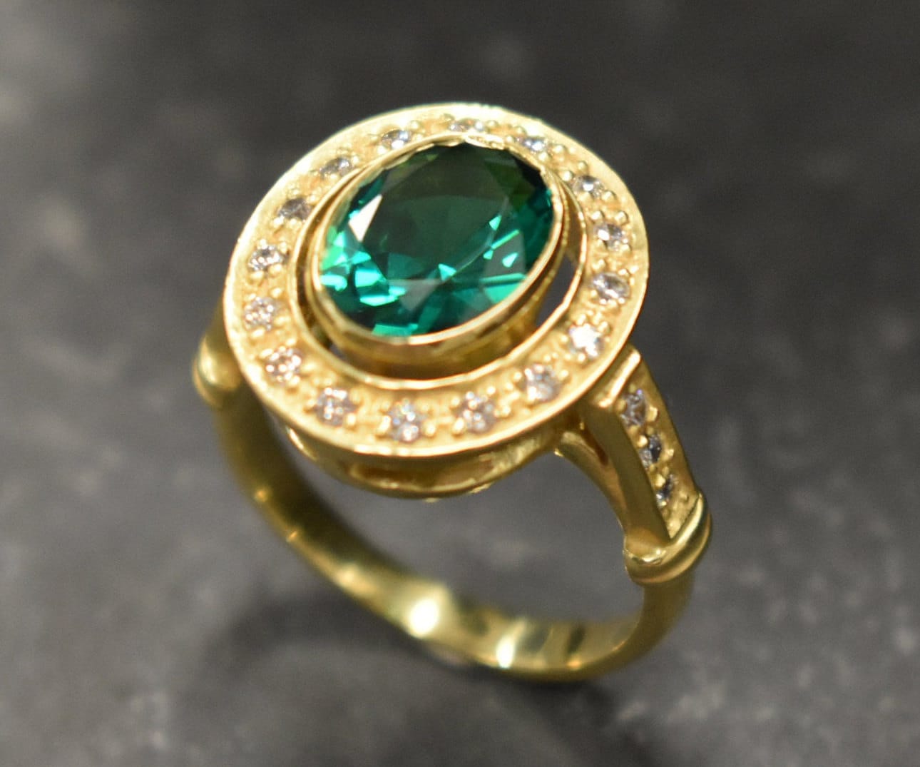 Gold Emerald Ring, Gold Antique Ring, Gold Vintage Ring, Antique Emerald Ring, Antique Rings, Sterling Silver Ring, Created Emerald Ring