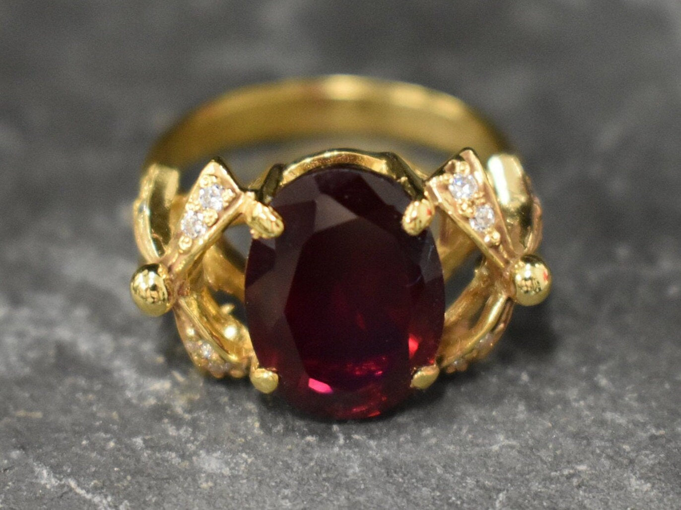 Gold Ruby Ring, Ruby Ring, Created Ruby, Gold Ribbon Ring, Vintage Ruby Ring, Red Diamond Ring, Ribbon Ring, Victorian Ring, 925 Silver Ring