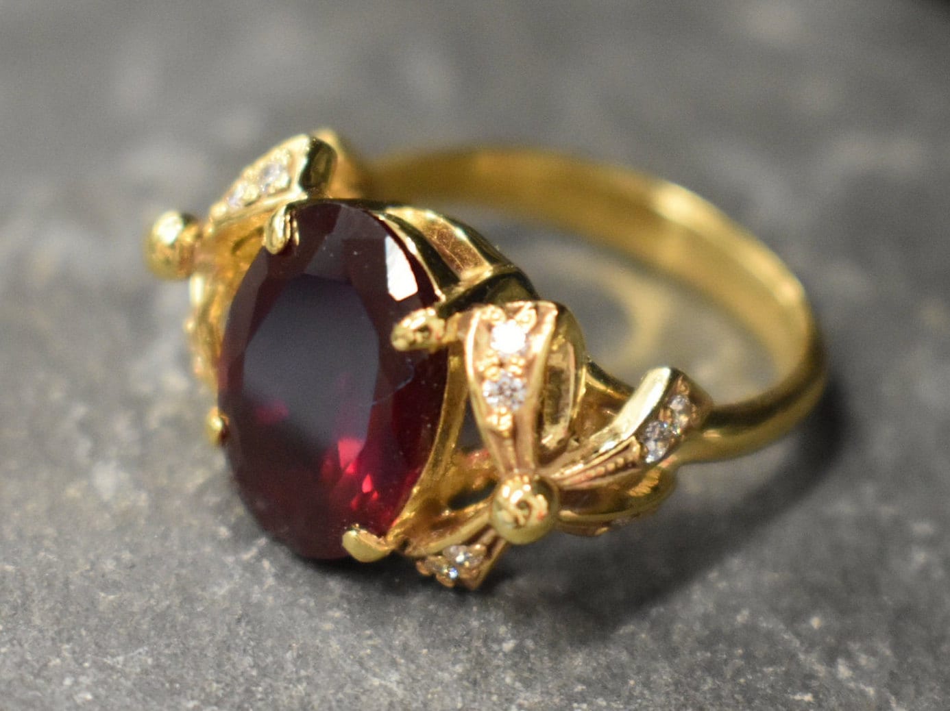 Gold Ruby Ring, Ruby Ring, Created Ruby, Gold Ribbon Ring, Vintage Ruby Ring, Red Diamond Ring, Ribbon Ring, Victorian Ring, 925 Silver Ring