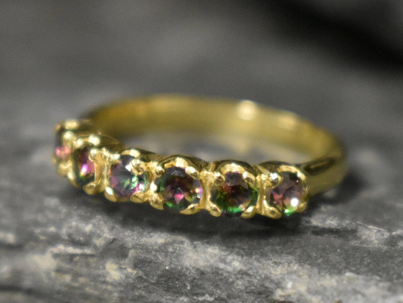 Gold Topaz Band, Mystic Topaz Ring, Natural Mystic Topaz, December Ring, Stackable Ring, Purple VintageRing, Topaz Ring, Purple Topaz Ring
