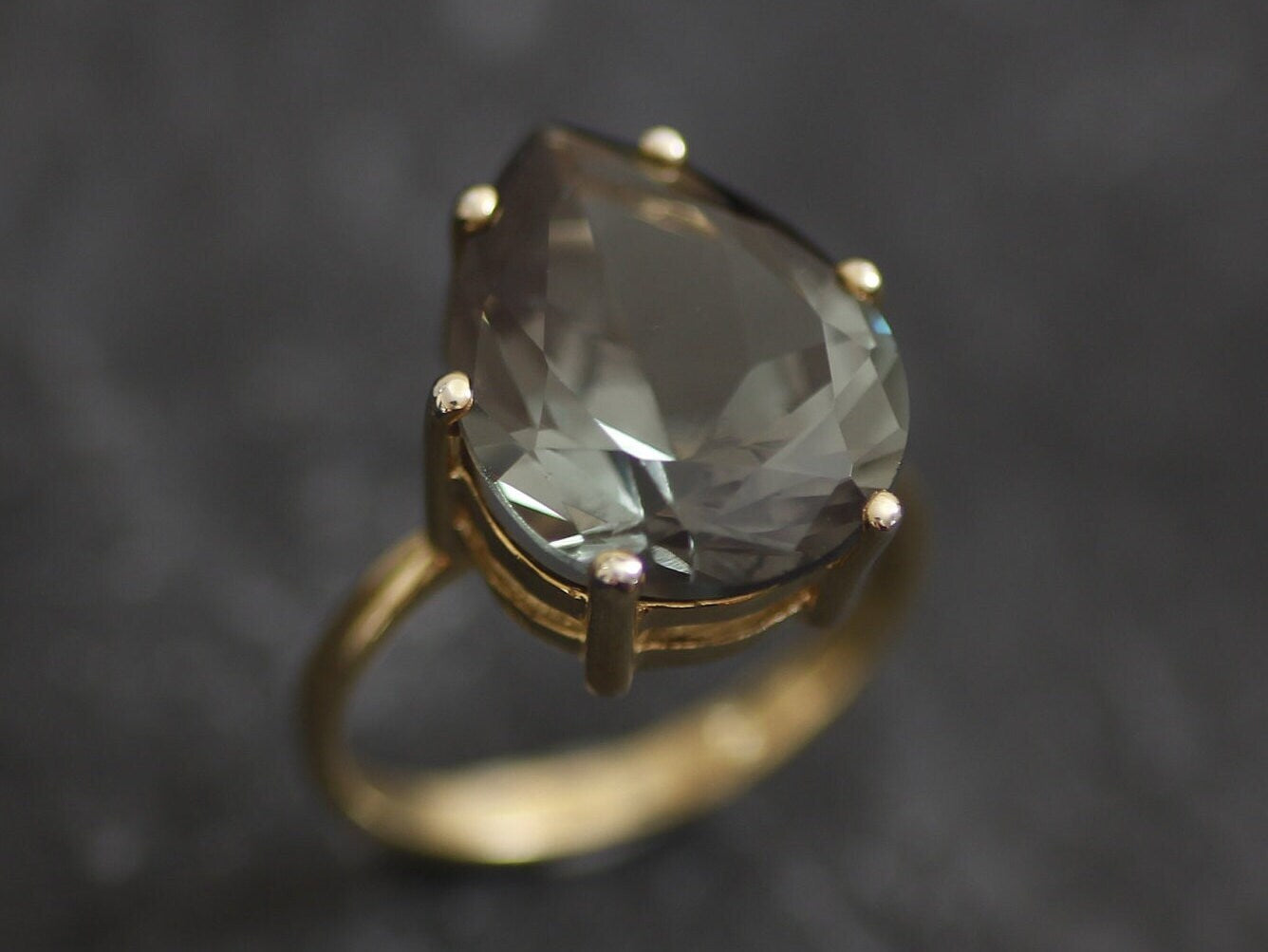Large Teardrop Green Diamond Ring in Gold Vermeil