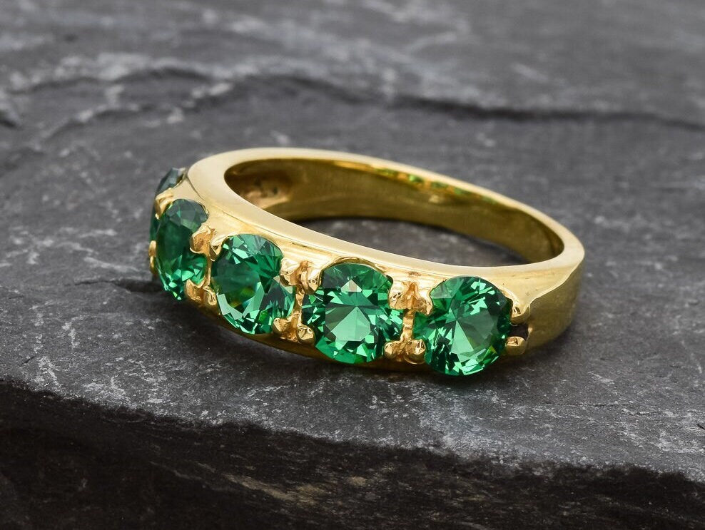 Gold Emerald Band, Created Emerald, Gold Half Eternity Band, Gold Statement Band, Created Emerald Band, Gold Plated Band, Wide Thick Band