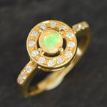 Round Natural Fire Opal Ring With Halo