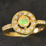 Round Natural Fire Opal Ring With Halo
