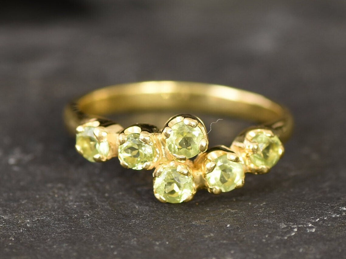 Gold Peridot Ring, Natural Peridot, August Birthstone, Stackable Ring, Green Band, Gold Vintage Ring, Gold Vermeil Ring, Birthstone Ring