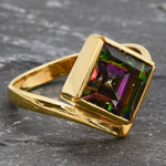 Gold Mystic Topaz Ring, Natural Mystic Topaz, Mystic Topaz Ring, Purple Square Ring, Princess Cut Ring, Purple Stone Ring, Gift For Her, 18K