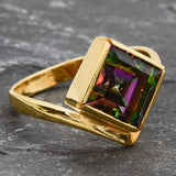 Gold Mystic Topaz Ring, Natural Mystic Topaz, Mystic Topaz Ring, Purple Square Ring, Princess Cut Ring, Purple Stone Ring, Gift For Her, 18K