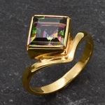 Gold Mystic Topaz Ring, Natural Mystic Topaz, Mystic Topaz Ring, Purple Square Ring, Princess Cut Ring, Purple Stone Ring, Gift For Her, 18K