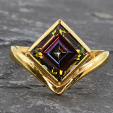 Gold Mystic Topaz Ring, Natural Mystic Topaz, Mystic Topaz Ring, Purple Square Ring, Princess Cut Ring, Purple Stone Ring, Gift For Her, 18K