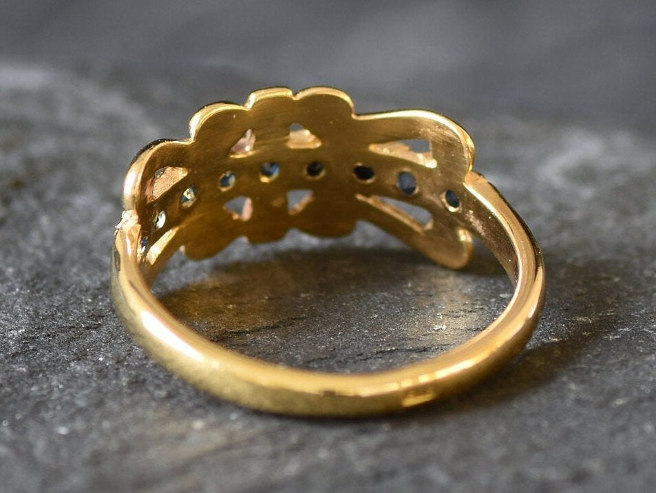 Gold Sapphire Ring, Tiara Band, Natural Sapphire, Vintage Ring, September Birthstone, Ornament Ring, Antique Ring, Crown Band, Gold Vermeil