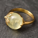 Gold Leaf Ring, Natural Prehnite, May Birthstone Ring, Gold Flower Ring, Gold Antique Ring, Vintage Ring, Solid Silver Ring, 18K Gold Plated