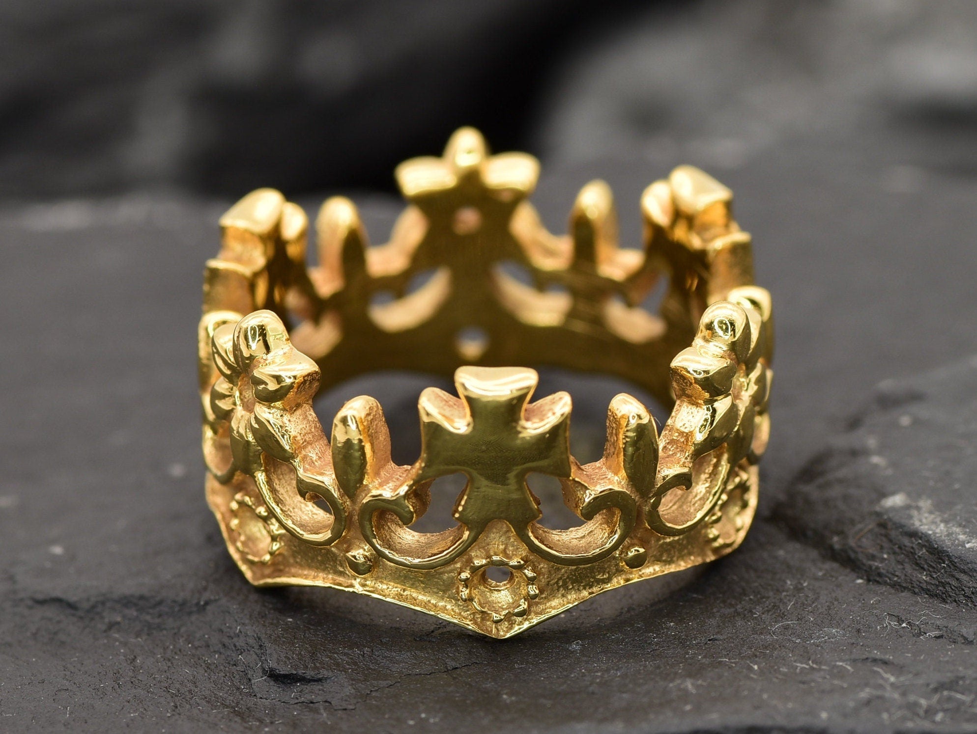 Gold Crown Ring, Vintage Gold Ring, Handmade Gold Ring, Queen Crown Ring, Princess Ring, 18K Gold Ring, Gold Queen Ring, Elegant Gold Ring