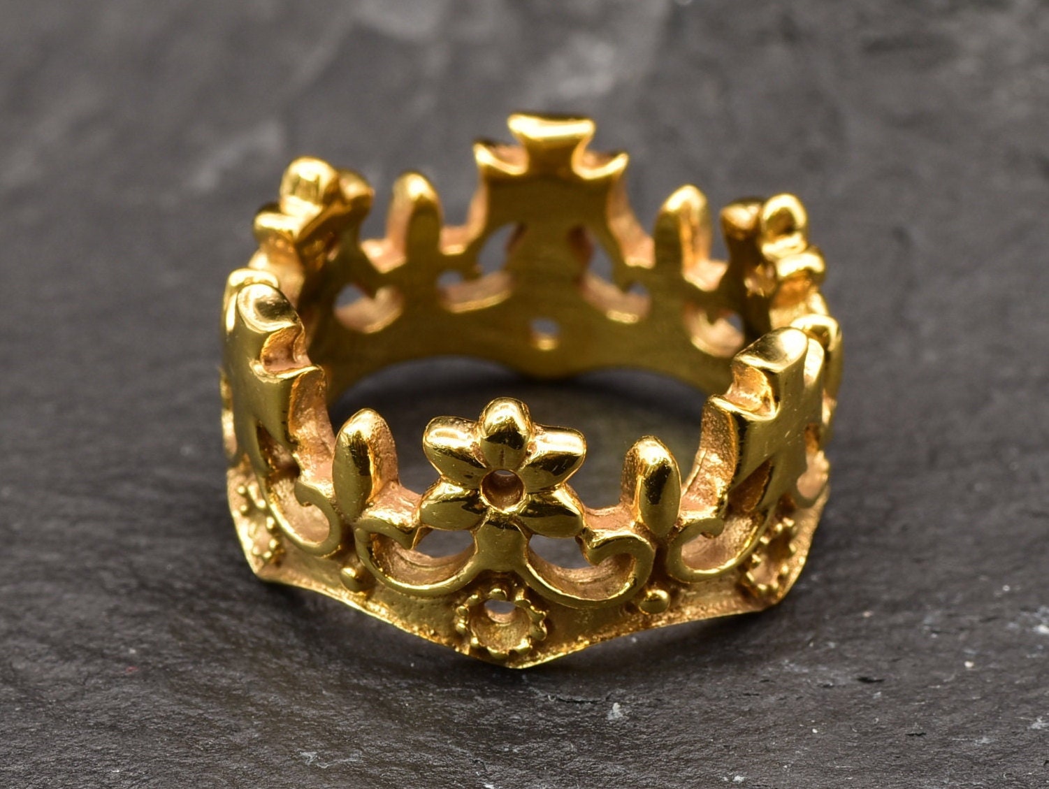 Gold Crown Ring, Vintage Gold Ring, Handmade Gold Ring, Queen Crown Ring, Princess Ring, 18K Gold Ring, Gold Queen Ring, Elegant Gold Ring