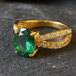 Gold Emerald Ring, Created Emerald Ring, Gold Vintage Ring, Gold Engagement Ring, Promise Ring, Green Ring, 18K Gold Vermeil, 3 Carat Ring