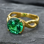 Gold Emerald Ring, Solitaire Engagement Ring, Round Emerald Ring, Gold Statement Ring, 4 Prong Ring, Classic Solitaire Ring,18k Gold Vermeil