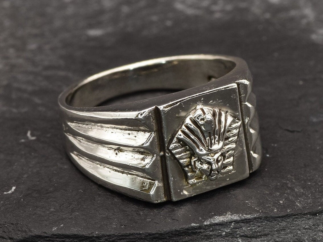 Pharaoh Ring, Silver Egyptian Ring, Silver Chunky Ring, Symbolic Ring, Unisex Ring, Pharaoh Jewelry, Silver Wide Ring, 925 Sterling Silver