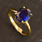 Gold Sapphire Ring, Created Sapphire, Engagement Ring, Gold Plated Ring, 3 Carat Solitaire, Promise Ring, Proposal Ring, Gold Vermeil Ring