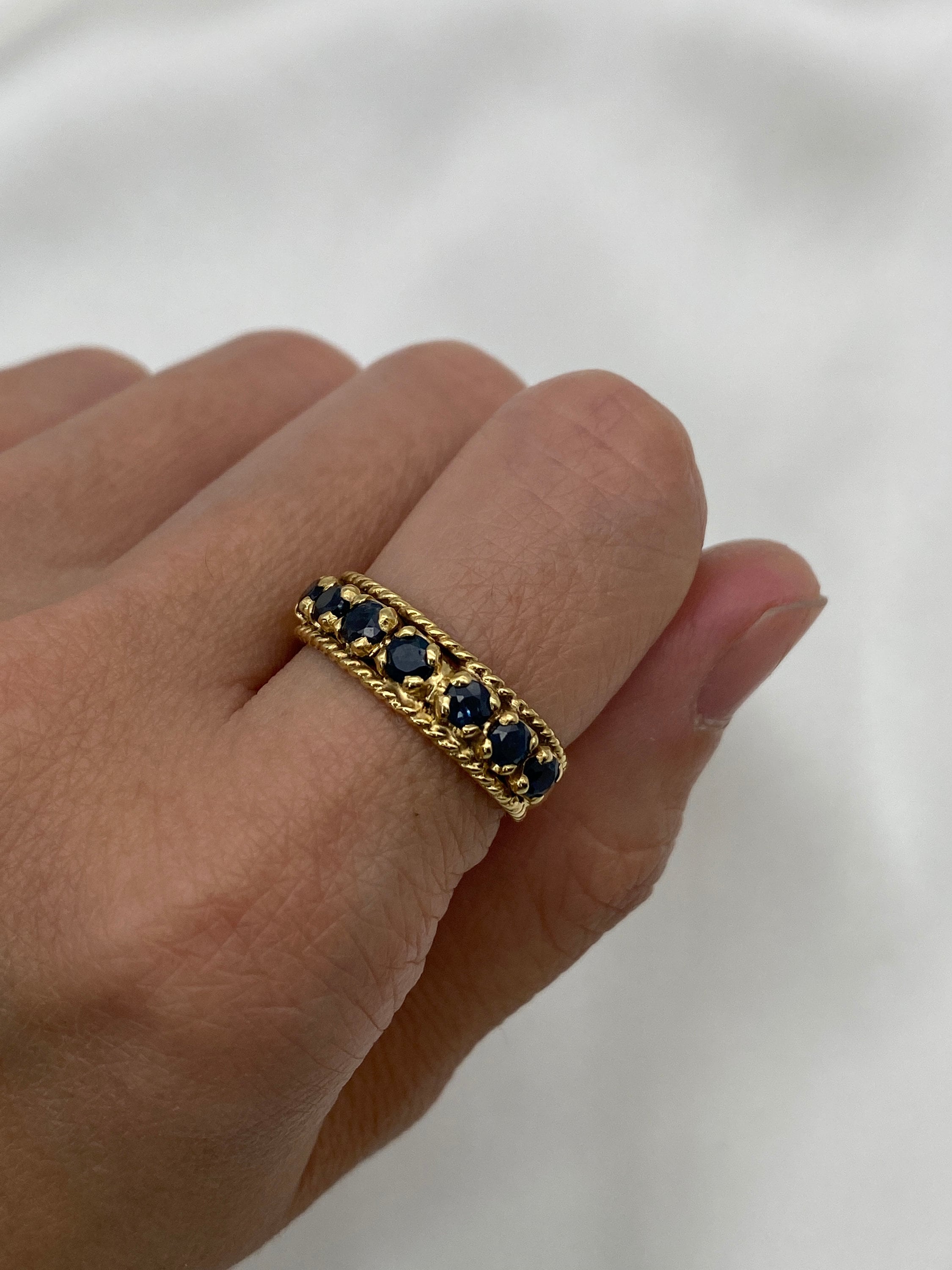 Real Sapphire Half Eternity Ring in Vintage Style