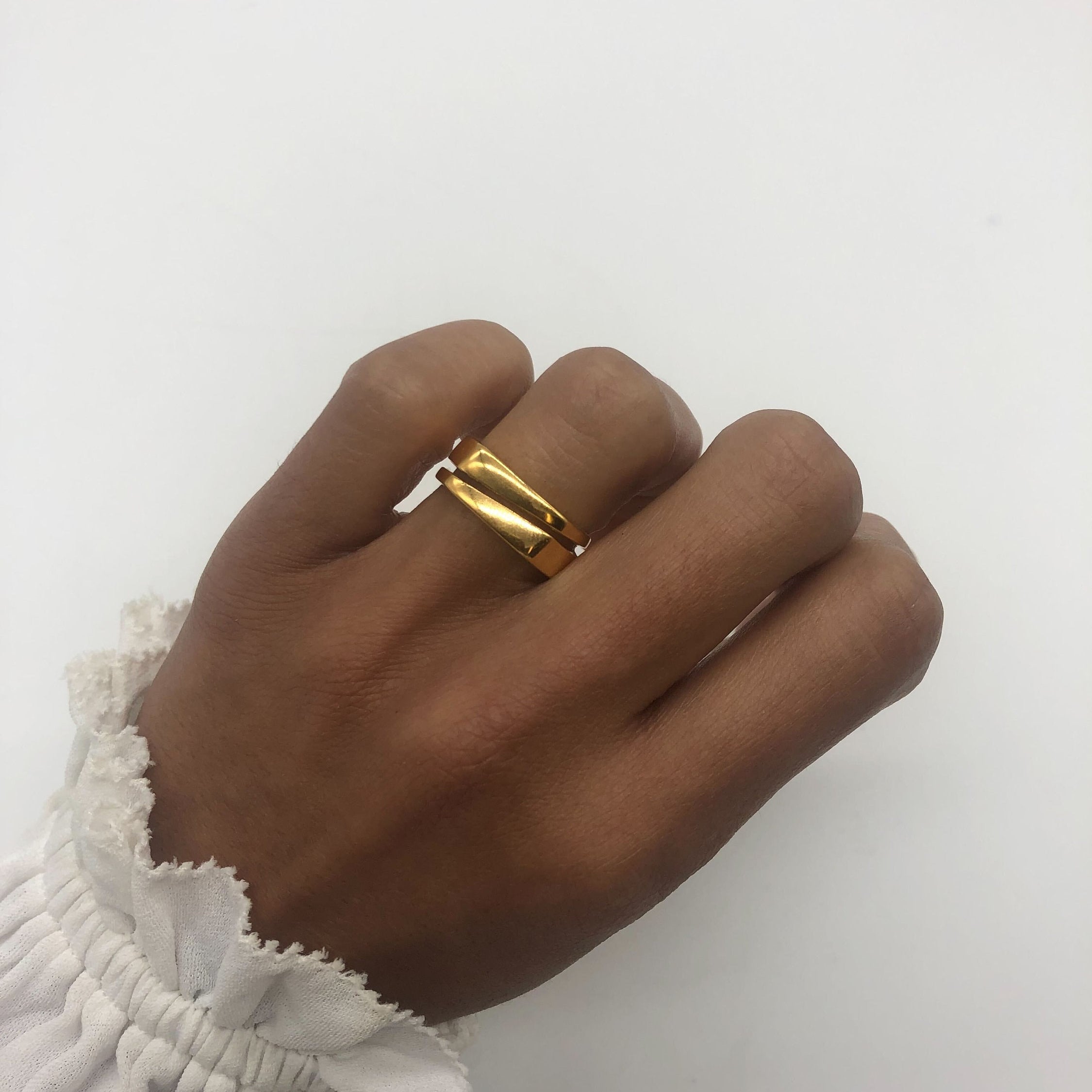 Gold Unisex Ring, Flat Top Band, Geometrical Ring, Wedding Band, Gold Plated Ring, Thick Band, Sturdy Ring, Asymmetric Ring, Gold Vermeil