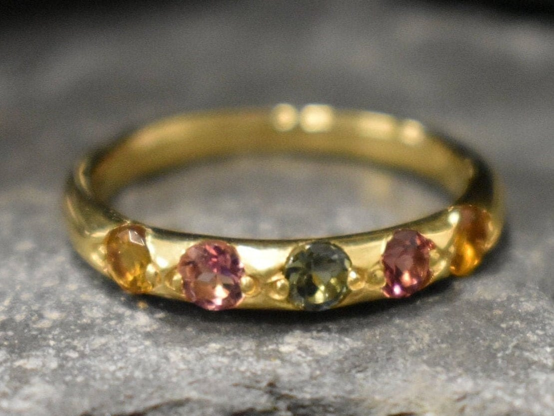 Colorful Stackable Ring set with 5 Natural Tourmalines