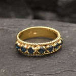 Real Sapphire Half Eternity Ring in Vintage Style