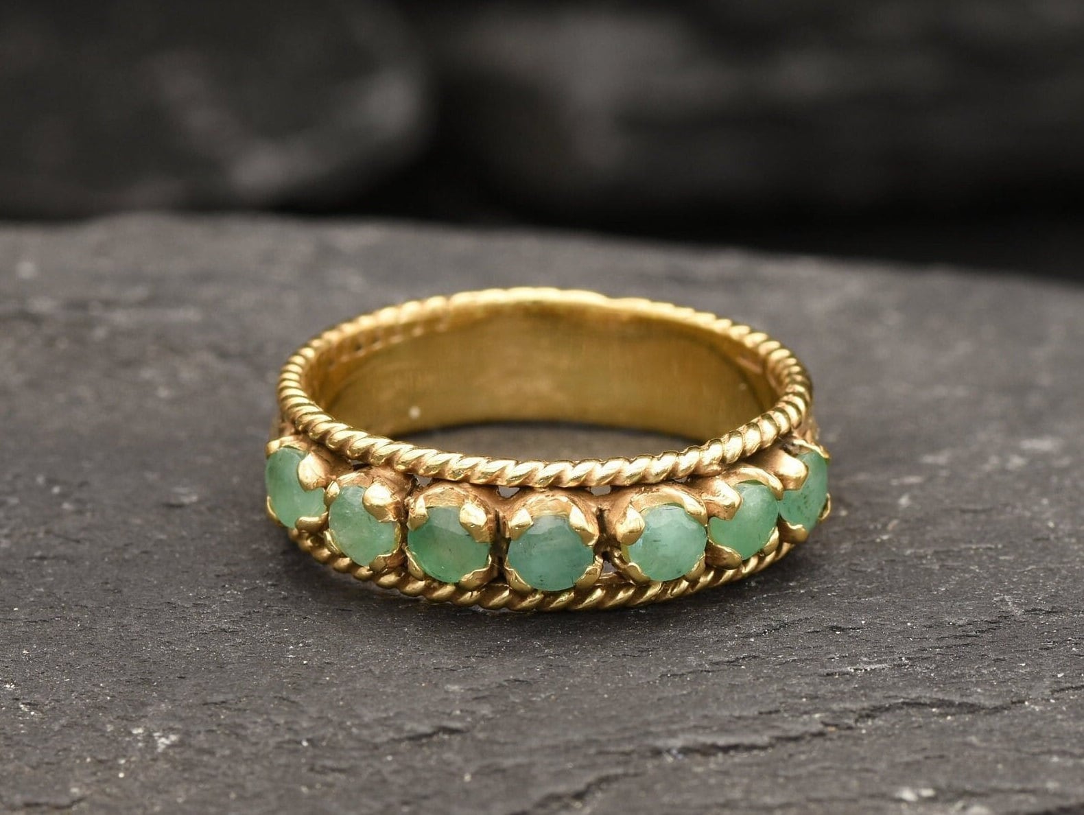 Gold Emerald Half Eternity Ring in Vintage Style