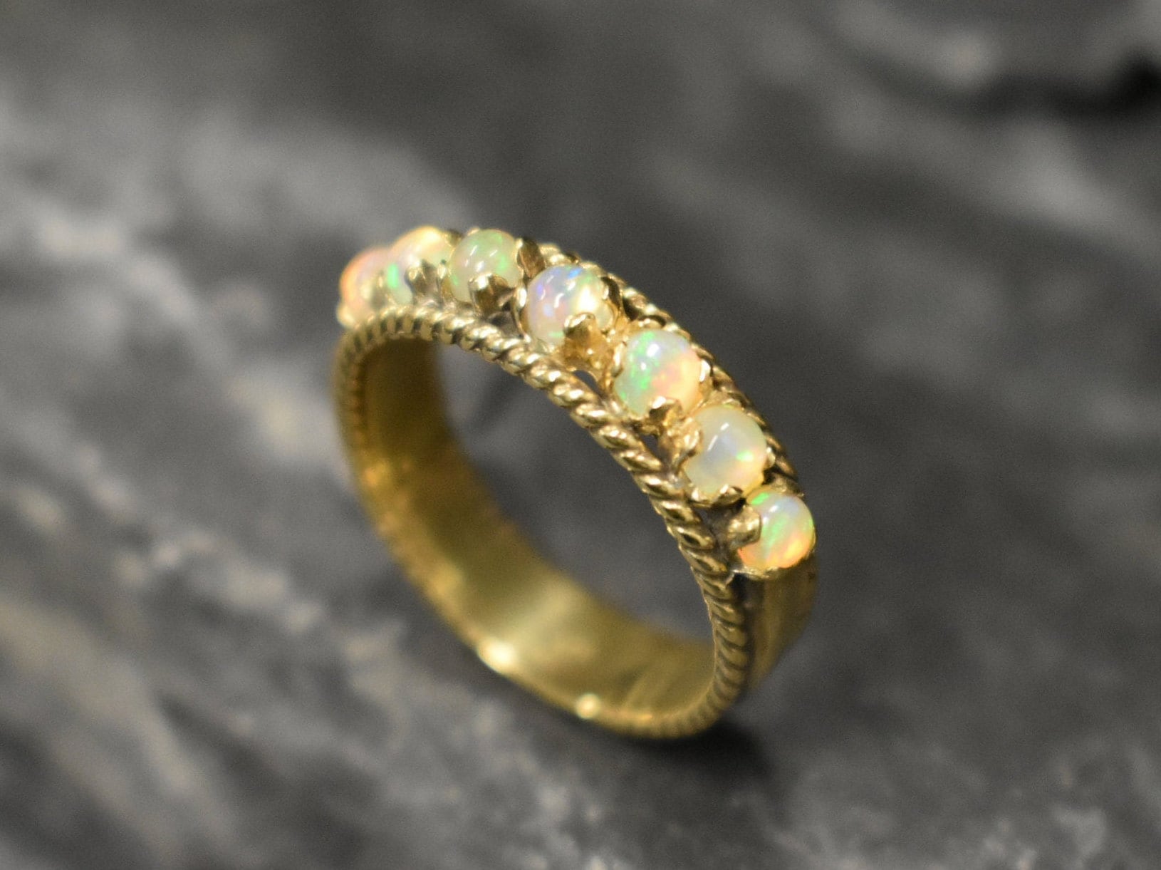 Gold Half Eternity Fire Opal Ring in Vintage Style