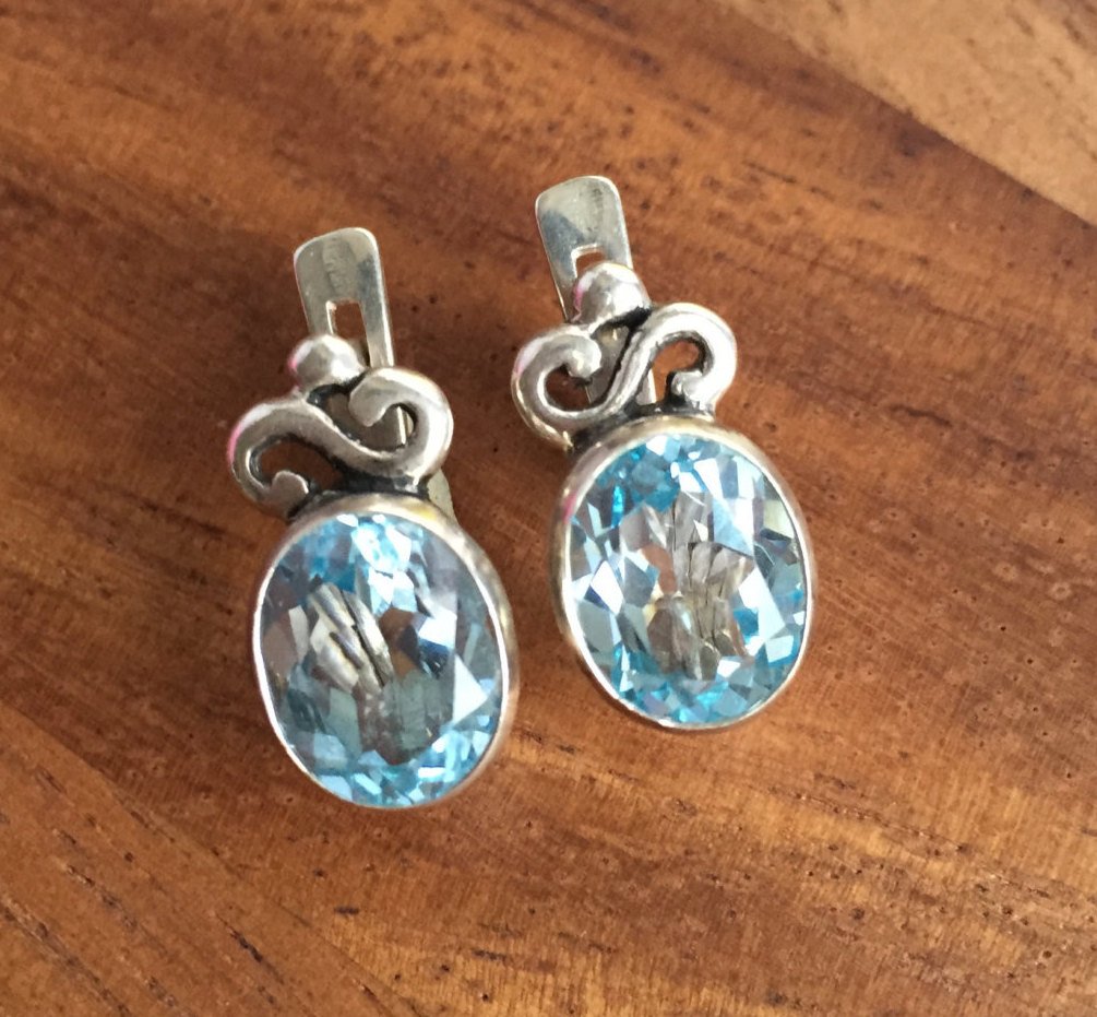 Vintage Topaz Studs, Blue Topaz Earrings, Natural Topaz, Blue Topaz Sky earrings, Evening Wear Jewelry Set, Bridal