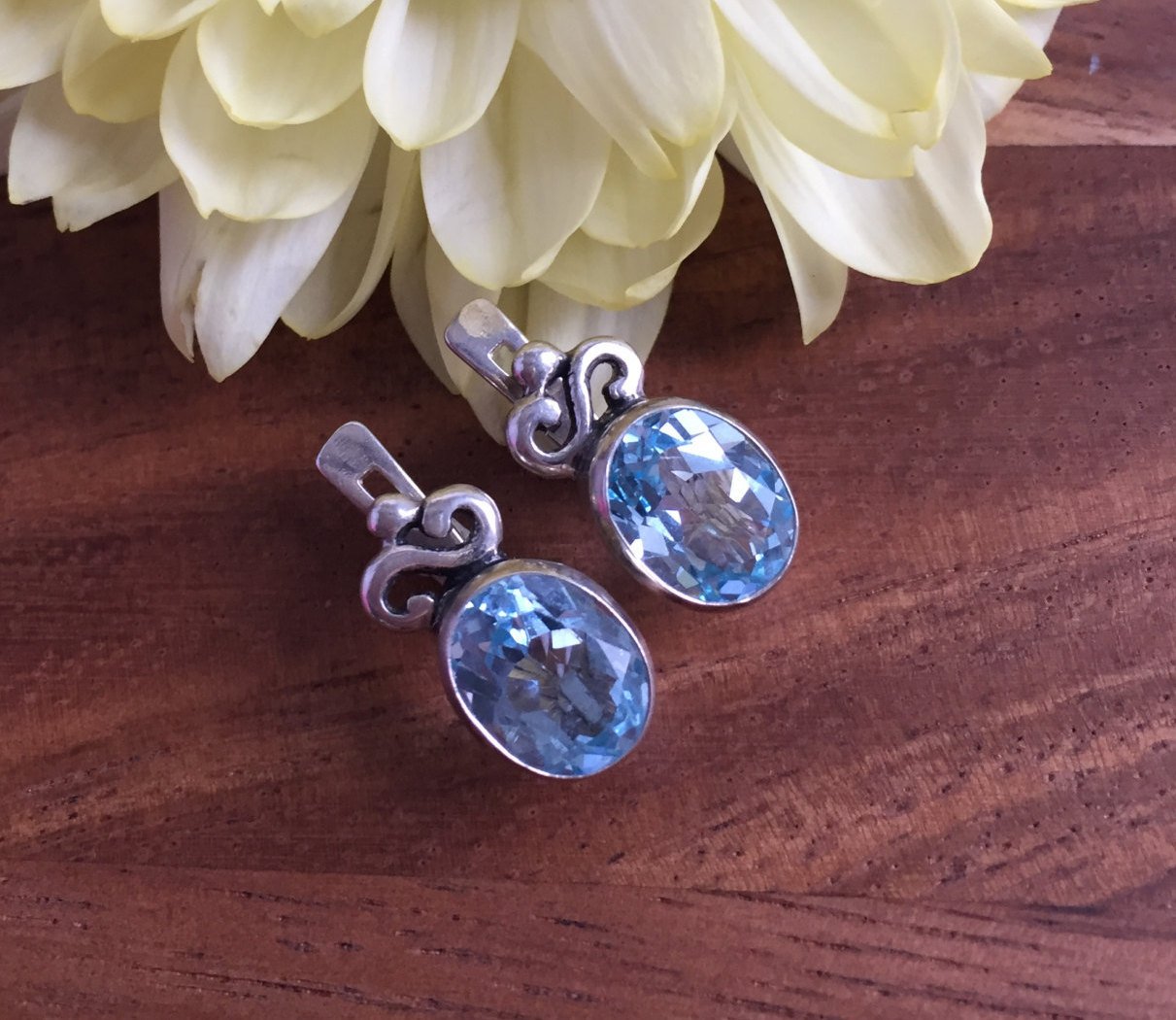 Vintage Topaz Studs, Blue Topaz Earrings, Natural Topaz, Blue Topaz Sky earrings, Evening Wear Jewelry Set, Bridal