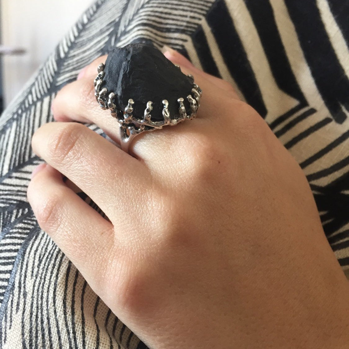 Statement Ring, Volcanic Agate Ring, Black Agate Ring, Game of Thrones Ring, Unique Ring, Pure Silver Ring, Unique Design Ring