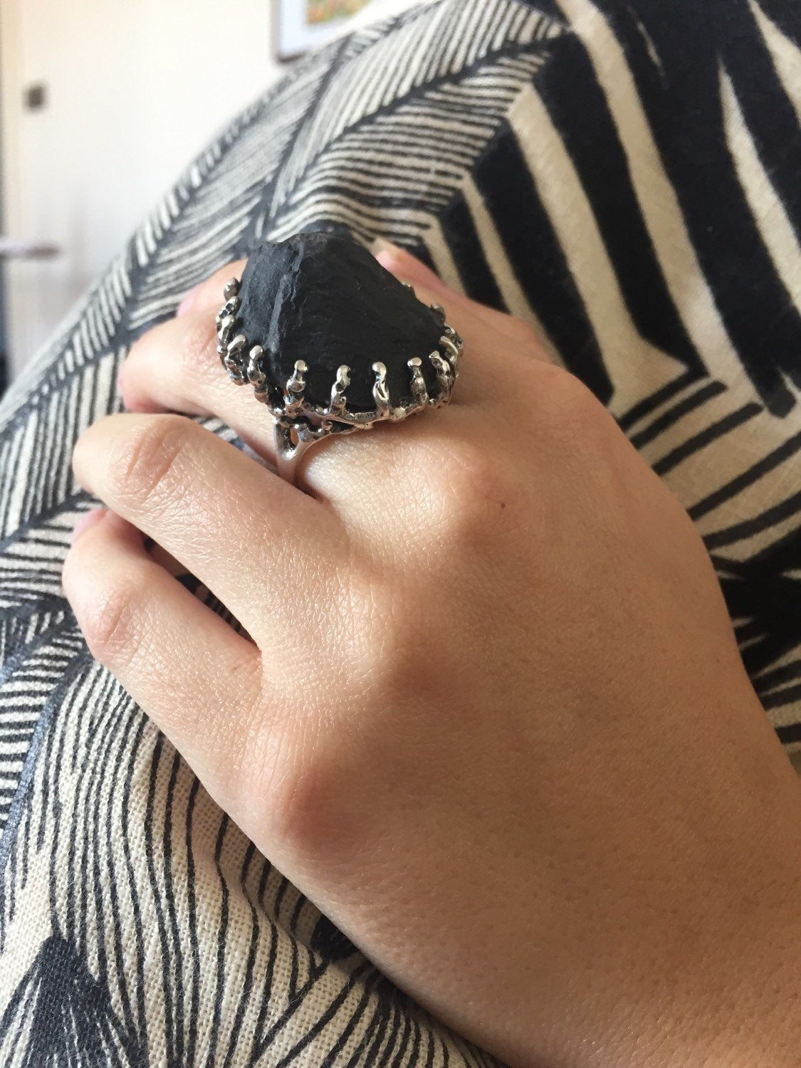 Statement Ring, Volcanic Agate Ring, Black Agate Ring, Game of Thrones Ring, Unique Ring, Pure Silver Ring, Unique Design Ring