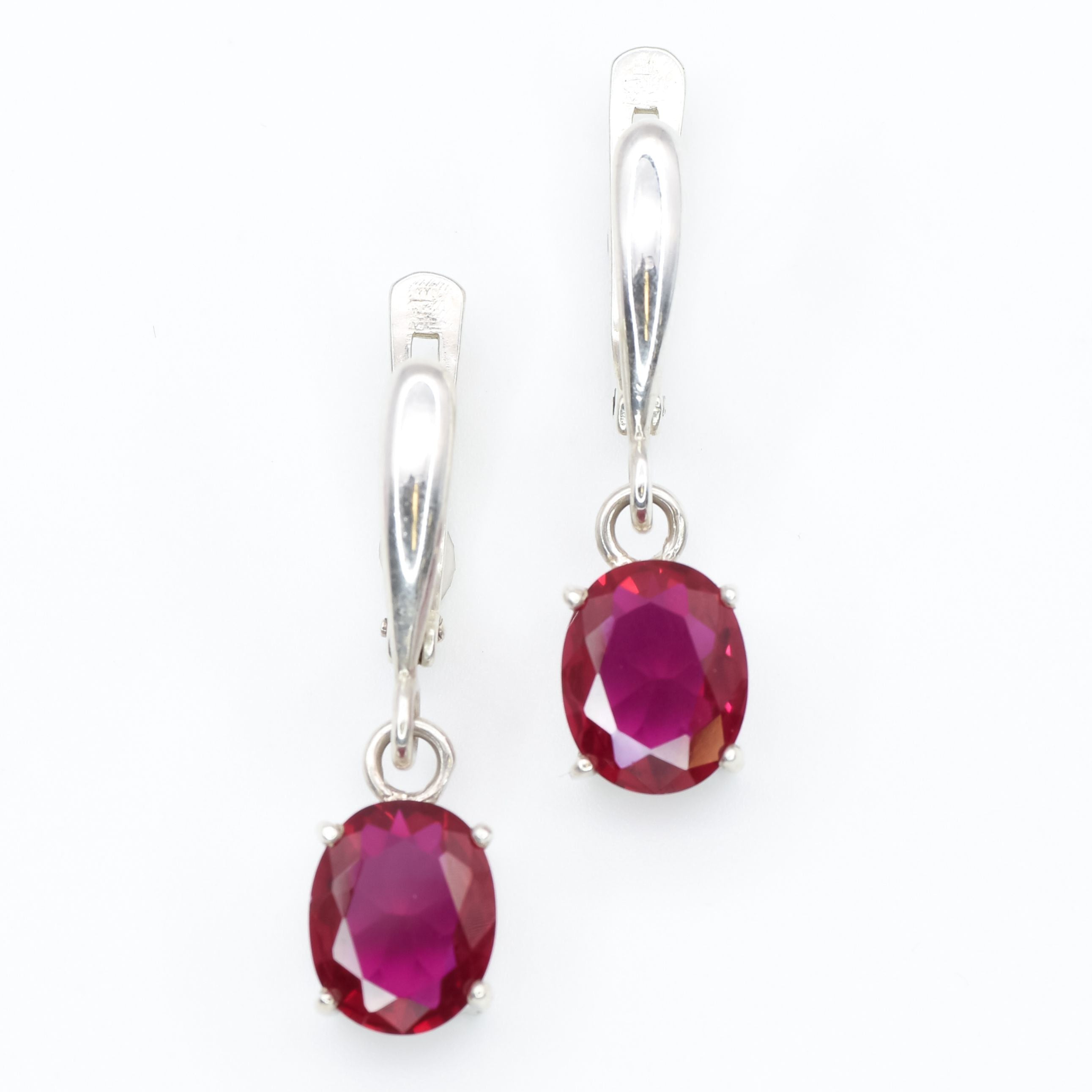Ruby Earrings, Created Ruby, Dangling Earrings, Long Red Earrings, Drop Earrings, Solid Silver Earrings